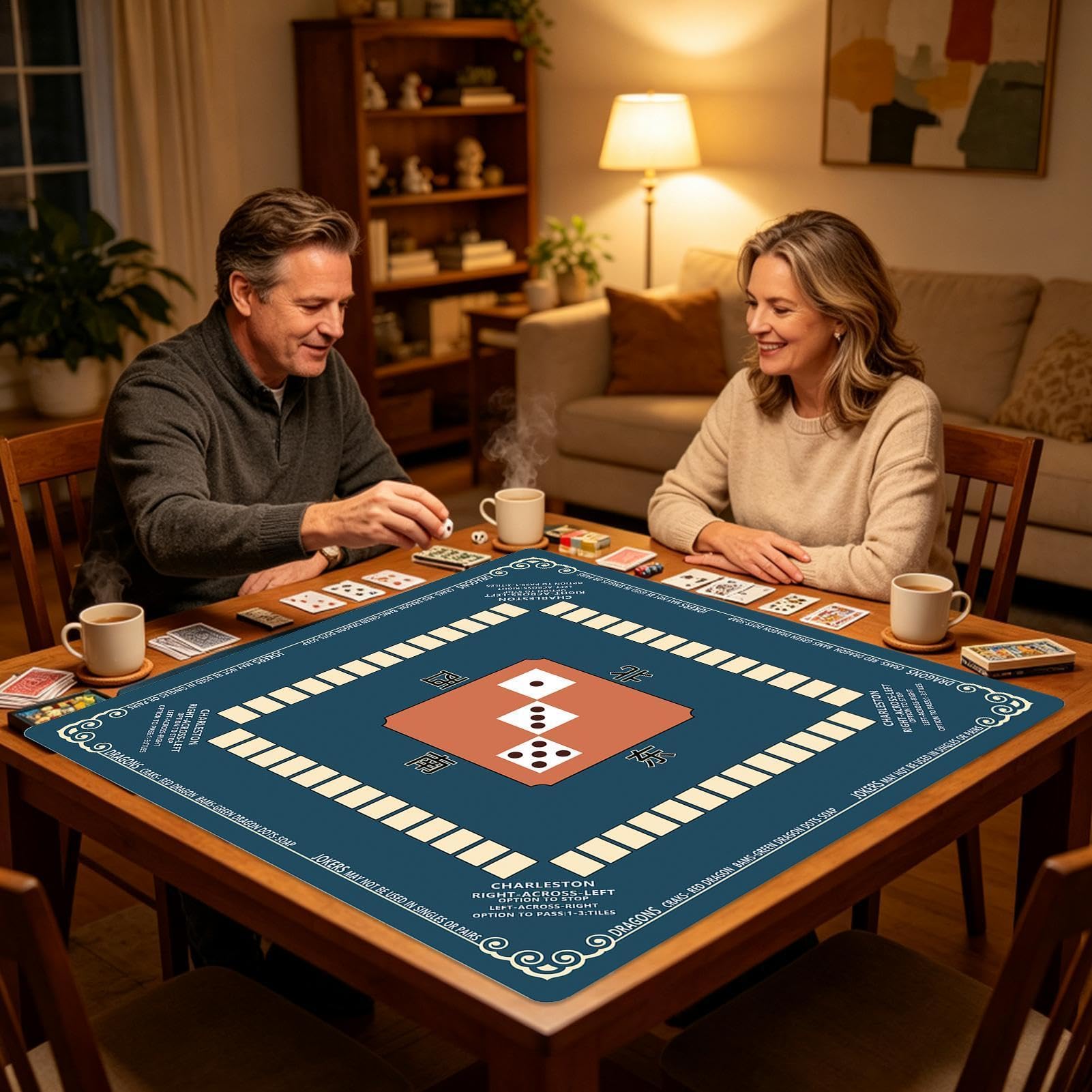 Mahjong mata antypoślizgowa i tłumi hałas, 80 x 80 cm, w zestawie | Amerykańska mata mahjong na rodzinne wieczory, domy seniorów, festiwale, spotkania, podróże i do zabawy w kamperze