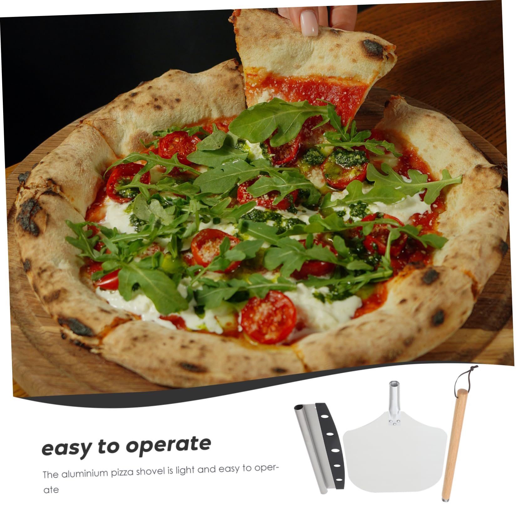 IMIKEYA Pizzaschaufel Und Pizzaschneider Satz Aluminium Backzubehör Mit Abnehmbarem Holzgriff Spiralförmig Leicht Zu Reinigen Für Kuchen Und Pfannkuchen