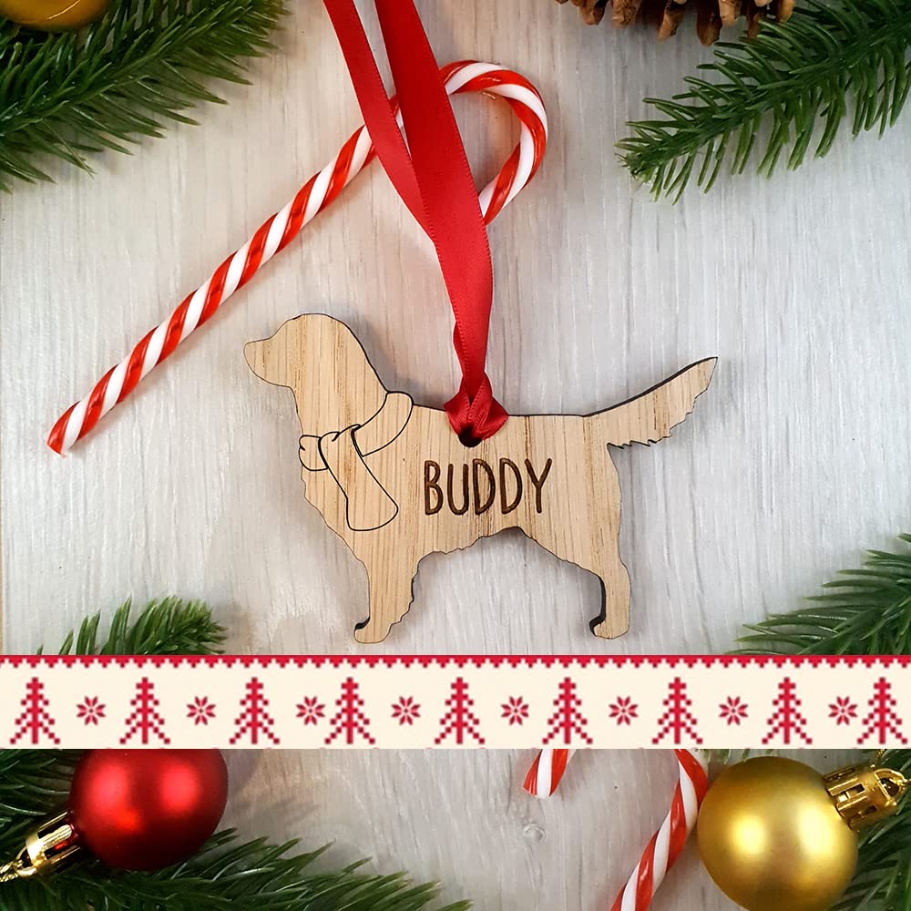My Pretty Little Gifts Wood Personalised Golden Retriever Oak Dog Bauble Decoration - Christmas Tree Gift Pet Xmas