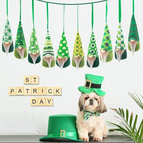 Miniatura 3 de 10 figuras colgantes del día de San Patricio, gnomo de felpa, hecho a mano, elfo irlandés, escandinavo, adornos para el hogar, trébol de duende