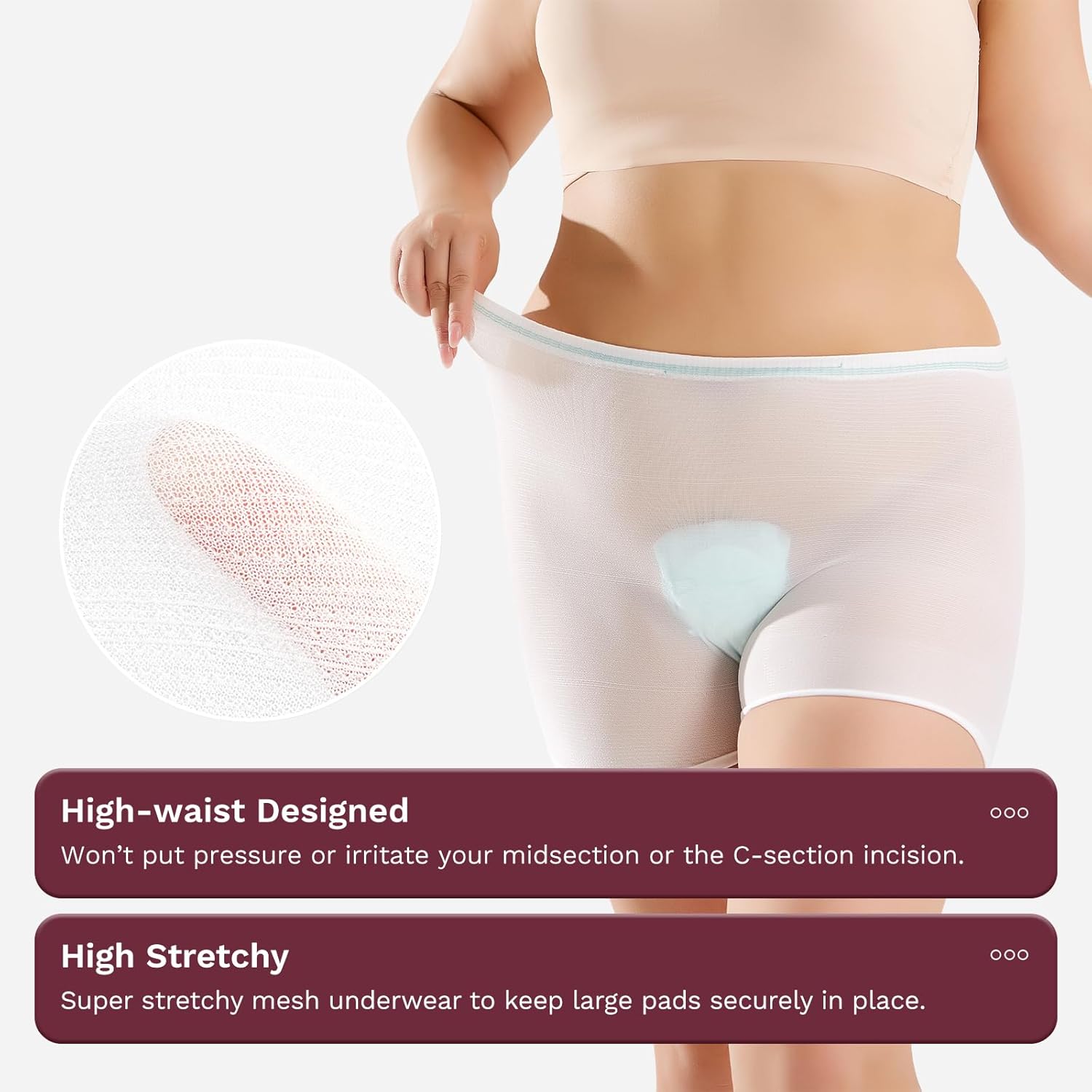 HANSILK Mesh Underwear Postpartum 8 Pack High Waist Hospital Mesh Panties Breathable,Delivery Post Surgical Recovery C-section Underwear, White, Medium - Image 2