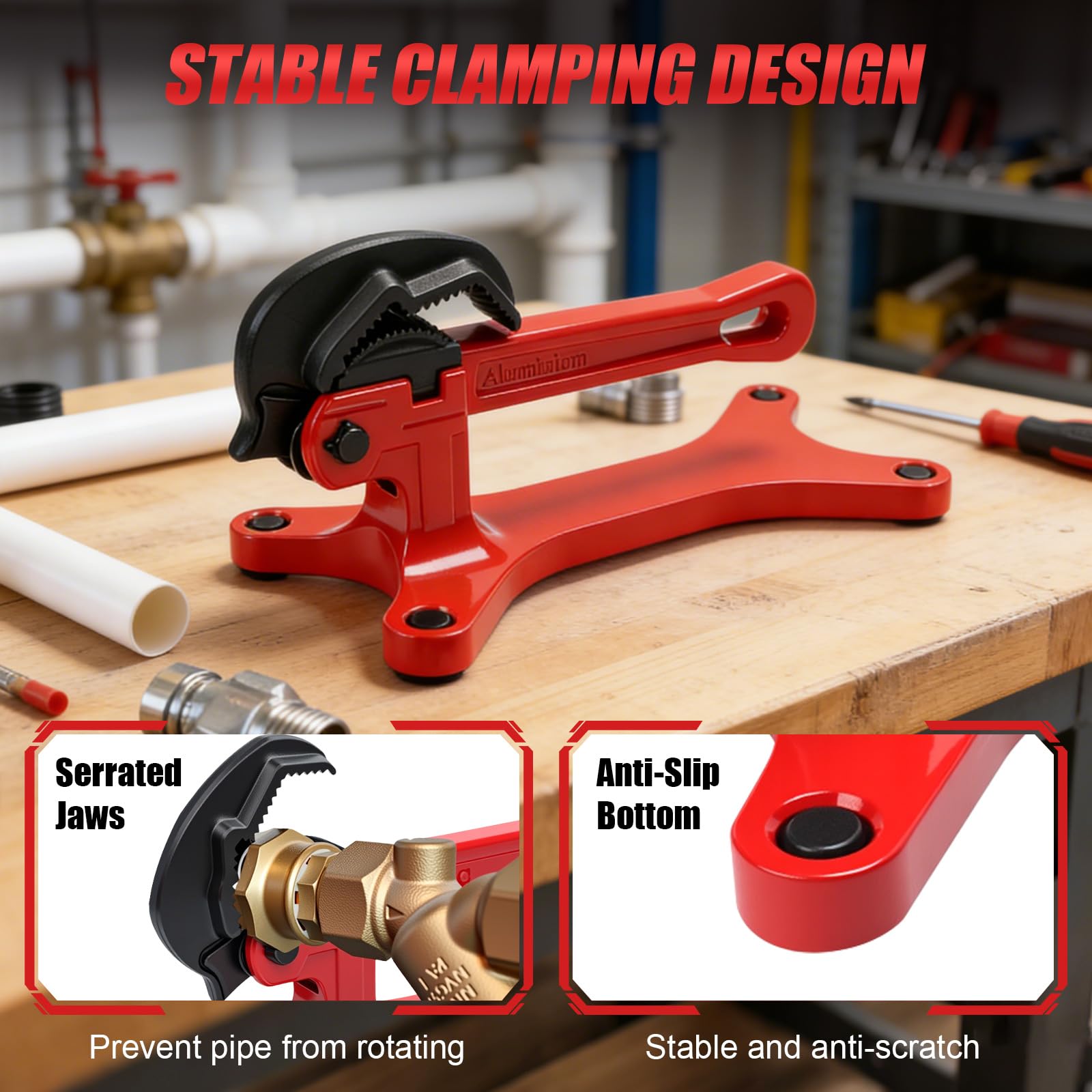 Qivine Tornillo de Banco de Trabajo, Portátil Herramientas Taller Mecanico para Tubos de 0,3 a 3,8cm, Mini Gatos Carpintero con Llave Inglesa, Ajuste Automático