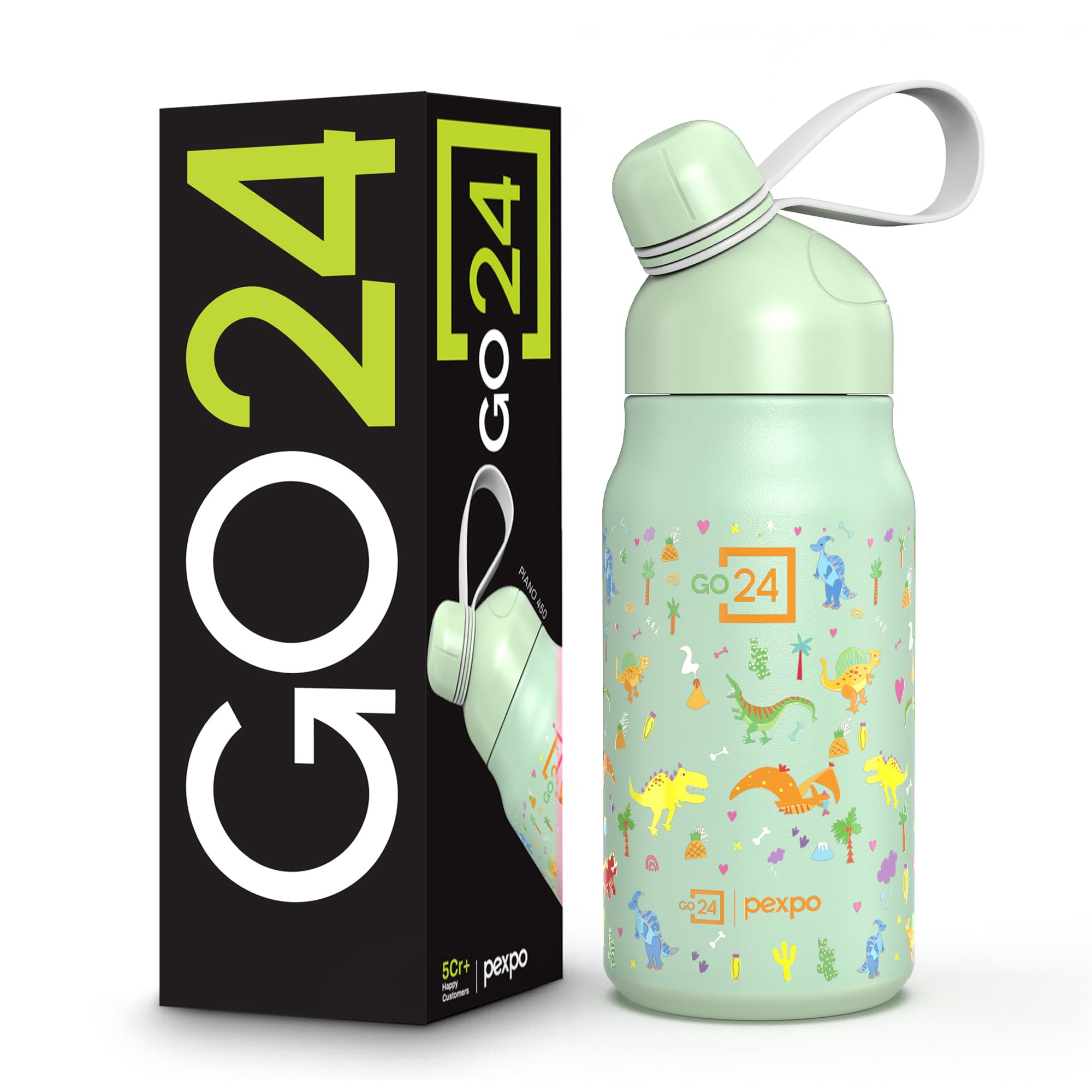 Go24 pexpo Stainless Steel Water Bottle for Kids Piano Green - Dinosaur