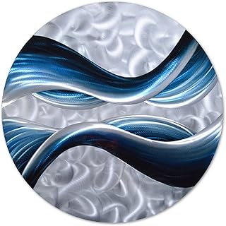 Pure Art Round 3D Metal Wall Art Decor – Abstract Wall Sculptures for Living Room - Aqua Ocean Contemporary Home Decor (32...
