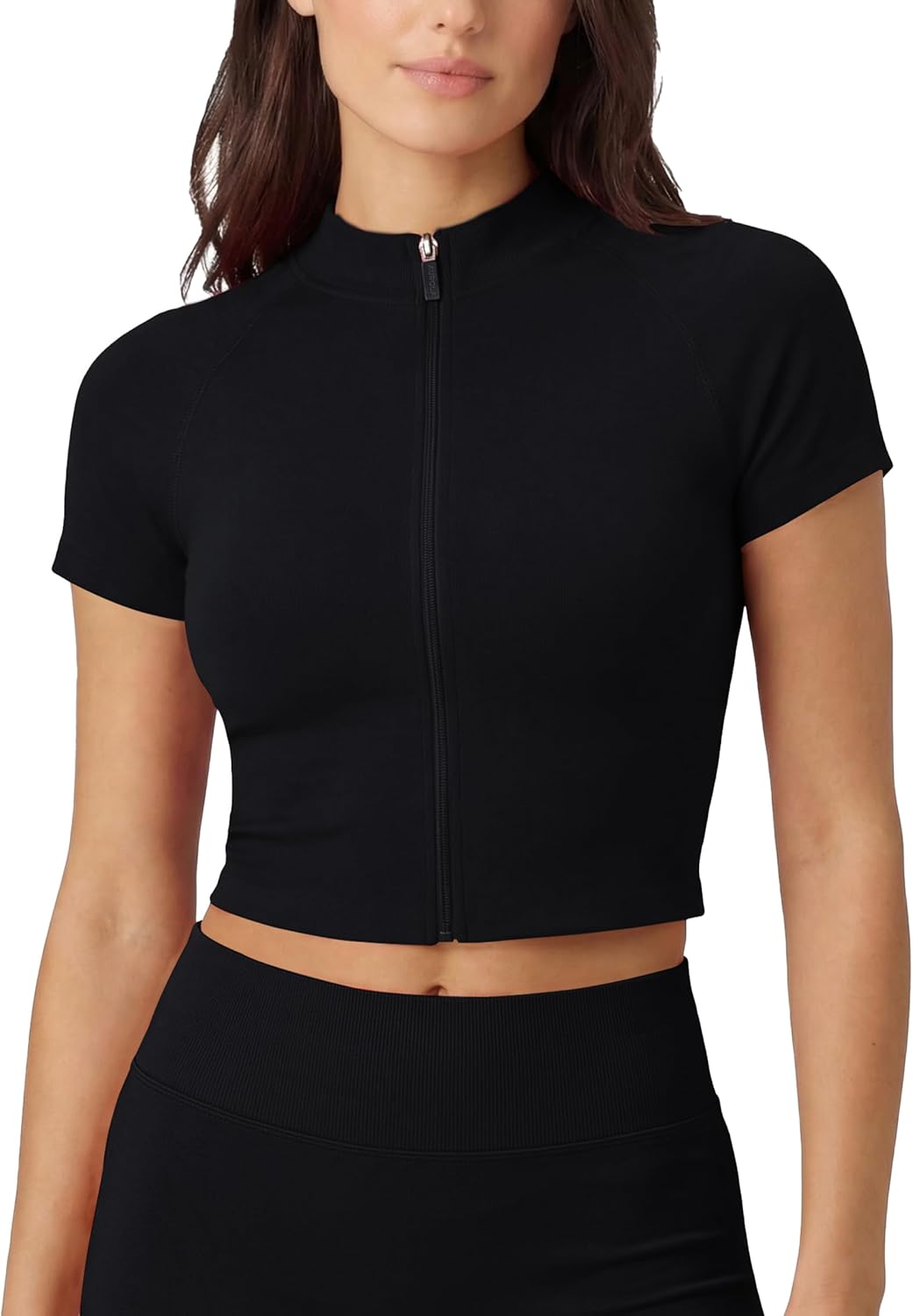 AUROLA Workout Tops for Women, Short Sleeve Gym Shirts Seamless Slim Fit Zip Up Yoga Jacket Crop Top