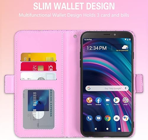 Miniatura 3 de Asuwish Funda para teléfono Tracfone BLU View 3 B140DL con protector de pantalla y correa para la muñeca, soporte para tarjetas de crédito, soporte