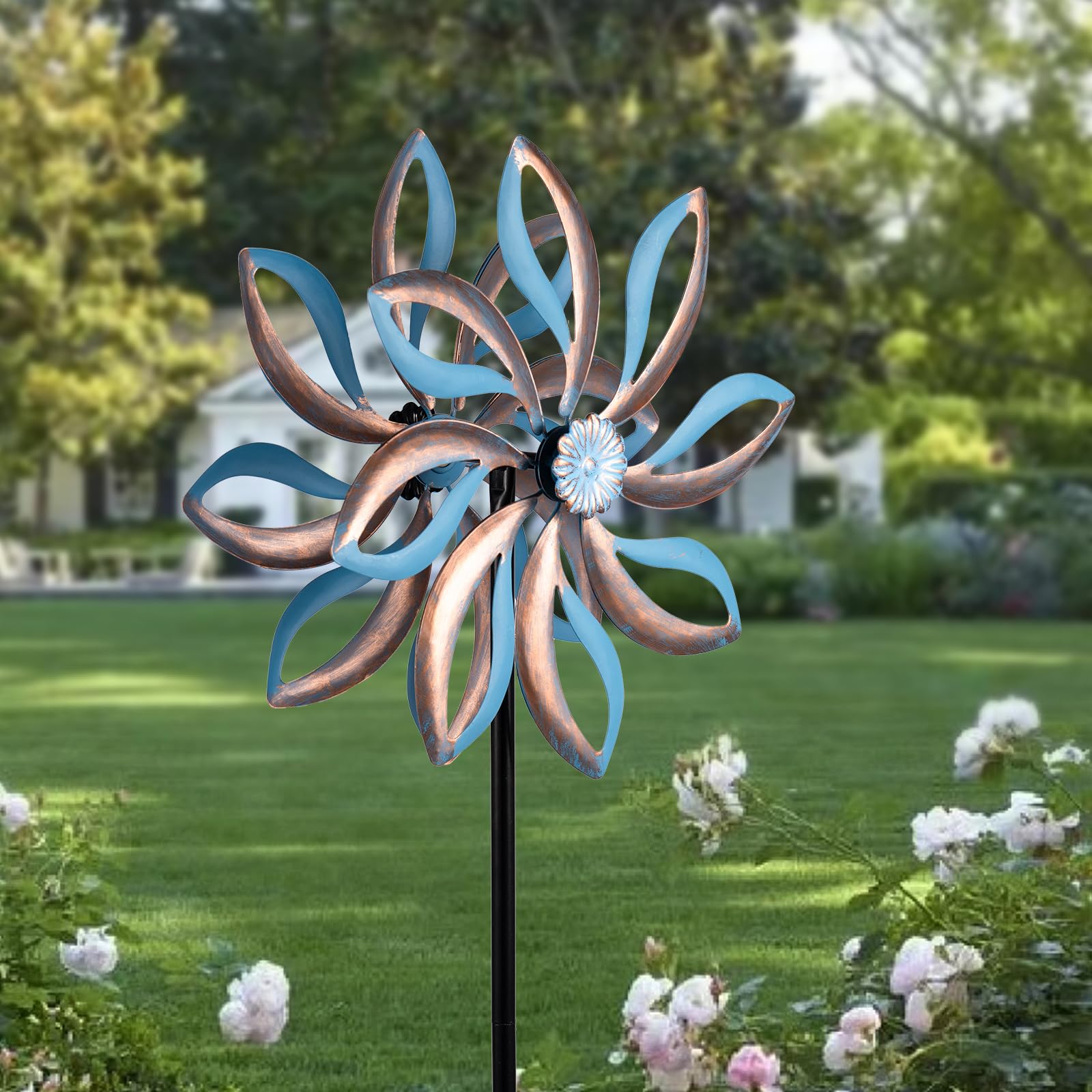 Molinillos de viento de metal para exteriores, molinillos de viento cinéticos vintage con estaca de metal para patio, césped, jardín, regalos creativos para mujeres, 57.5 x 13.5 pulgadas