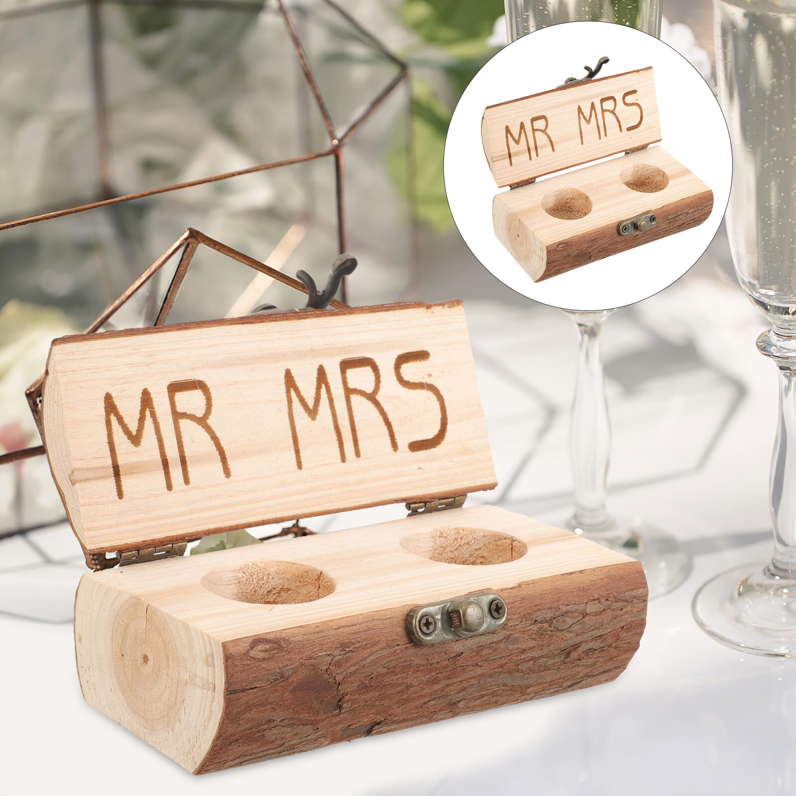 NOLITOY Caja para Anillos de Madera Rústica Estuche Compacto para Anillos de Boda y Compromiso Joyero Decorativo Campestre Diseño Resistente y Ligero para Ceremonia