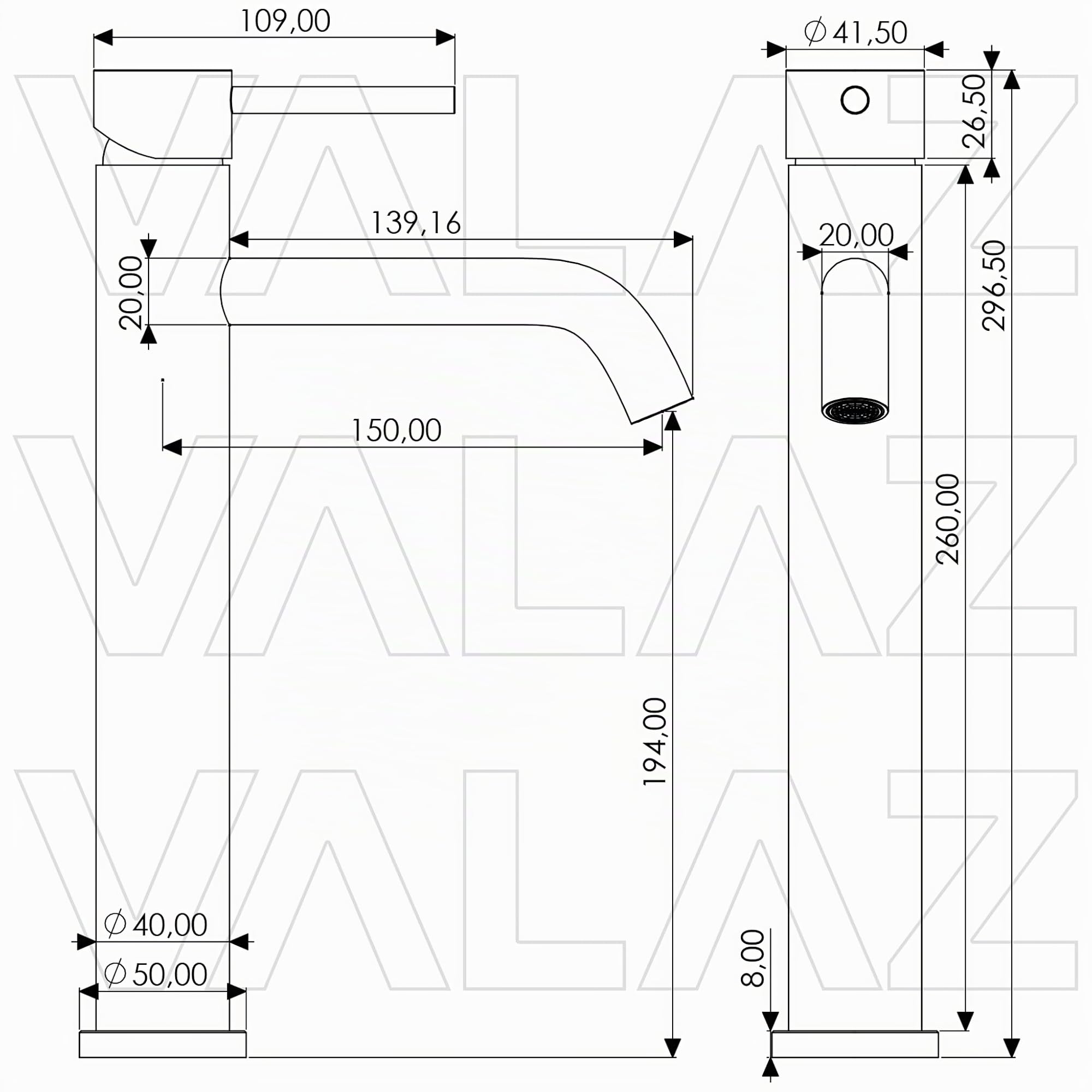 VALAZ Rubinetto Bagno Lavabo Alto Cromato | Apertura a Freddo, Miscelatore Lavabo Bagno Acqua Fredda e Calda, Risparmio Acqua | Installazione Facile | Ottone, Inossidabile, Elegante, Serie Ason