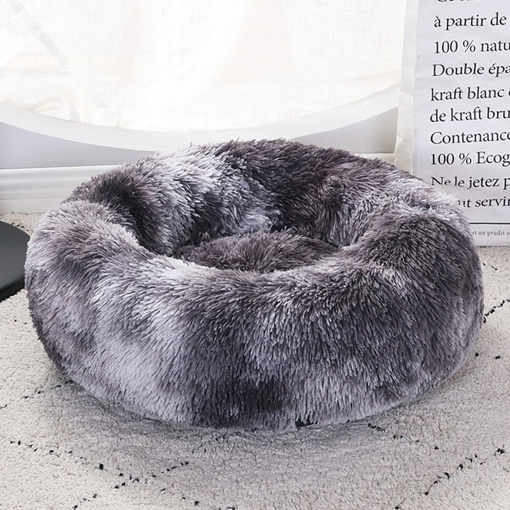 DOTBUY-SHOP Dog Bed Washable, Soft Comfy Cat Bed Rounded Dog Bed, Pet Bed With Slip-Resistant Bottom, Orthopedic Dog Beds, Gift for Small Dogs Cats (110cm,Grey)