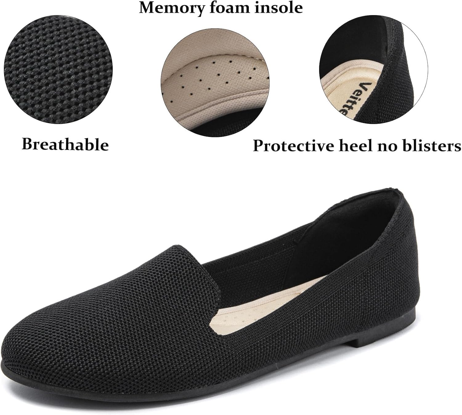 Veittes Women's Wide Width Flats Shoes,Comfortable Breathable Casual Slip on Round-Toe Knitted Dressy Ballet Flats - Image 4