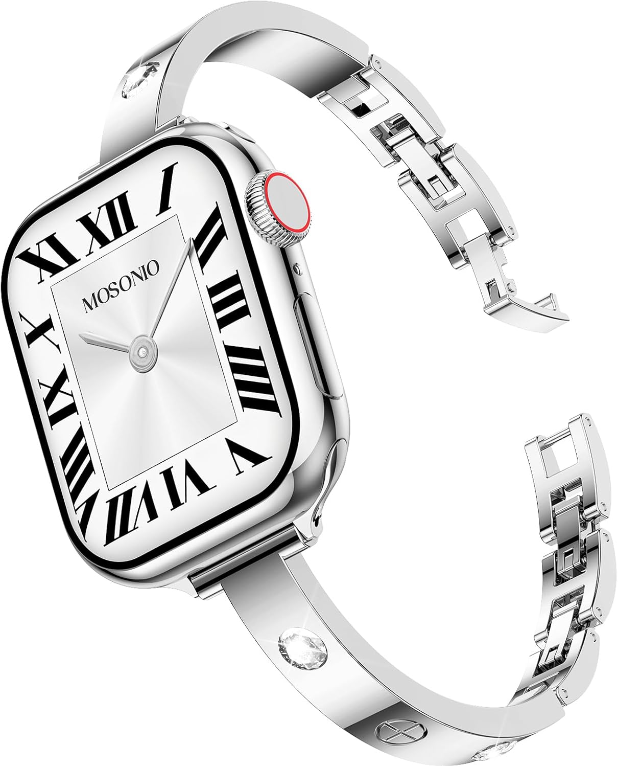 Mosonio Slim Bracelet Band with Sparkly Accents Compatible with Apple Watch Bands 46mm 45mm 44mm 49mm 42mm(Series 3 2 1)/ 38mm 40mm 41mm 42mm(Series 11 10) for Women, Stylish Adjustable Link Thin Metal Strap for iwatch Ultra Series 11 10 9 8 7 6 5 4 SE 3 2 1 - Image 7
