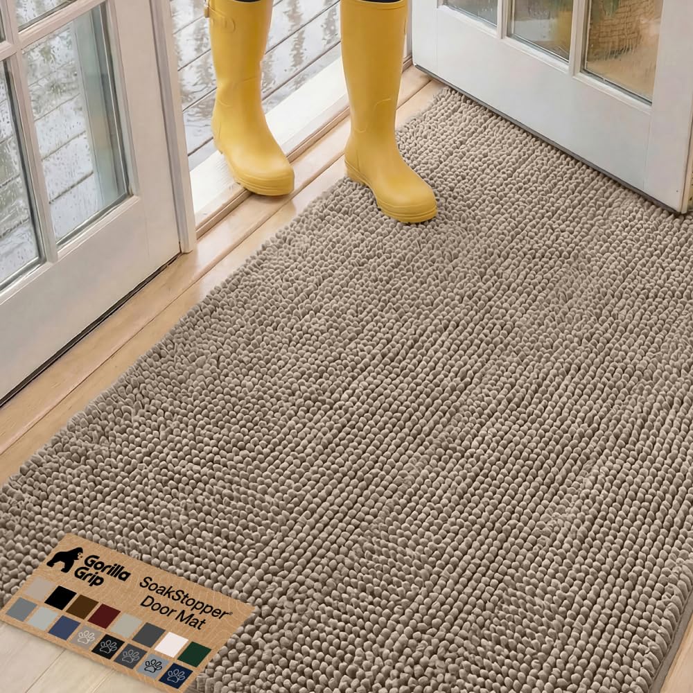 GORILLA GRIP SoakSTOPPER Dog Door Mat, Machine Wash and Dry, 60x36 Beige
