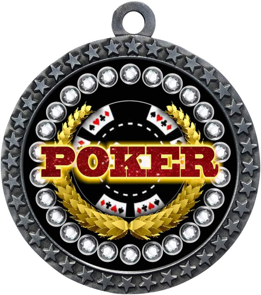 Express Medals Various 10 Pack Styles of Poker Award Medals with Neck Ribbons Trophy Award Prize Gift