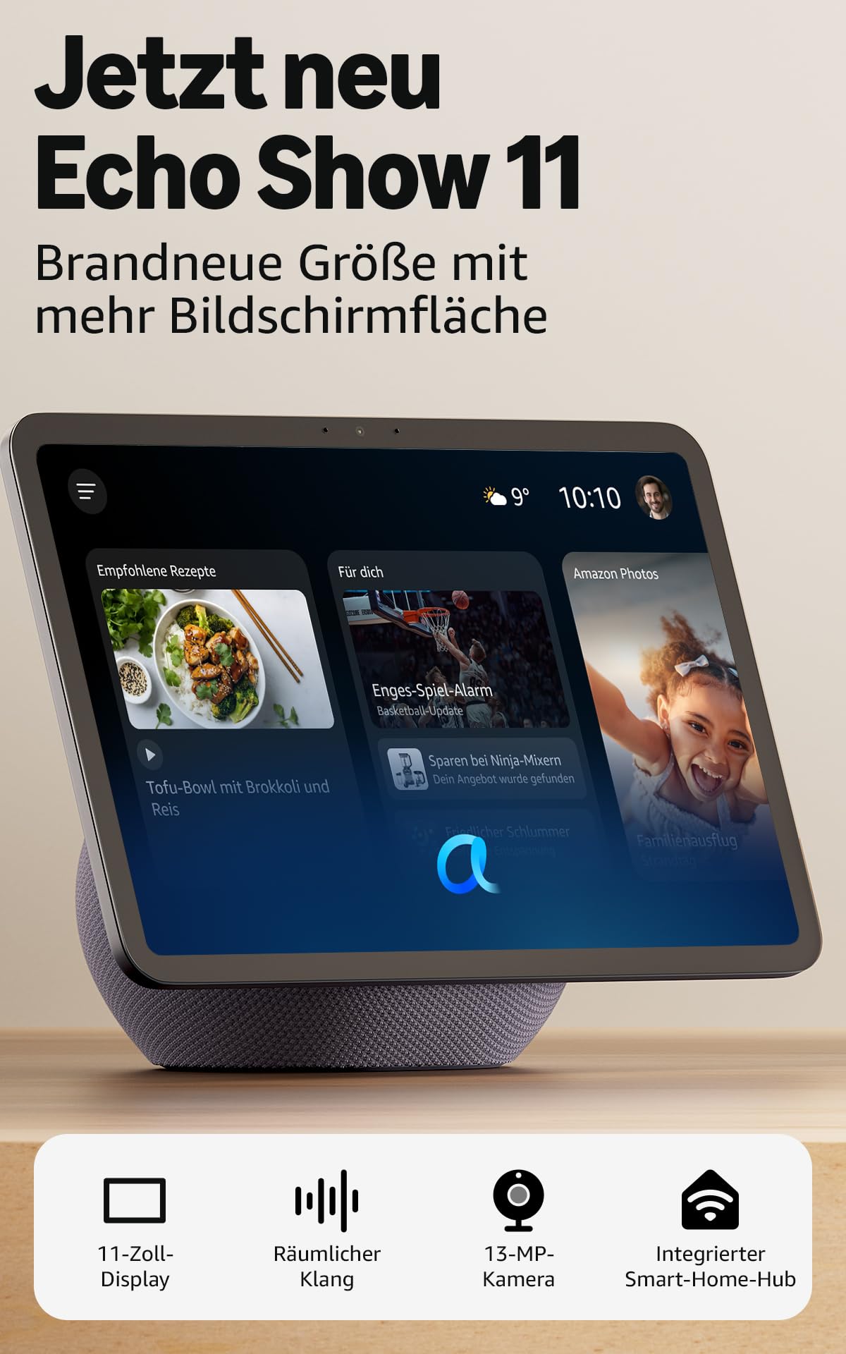 Amazon Echo Show 11 (neueste Generation) – Brillantes 11-Zoll-Display in Full-HD-Auflösung mit größerer Bildschirmfläche und 3D-Audio… – Ansicht 2