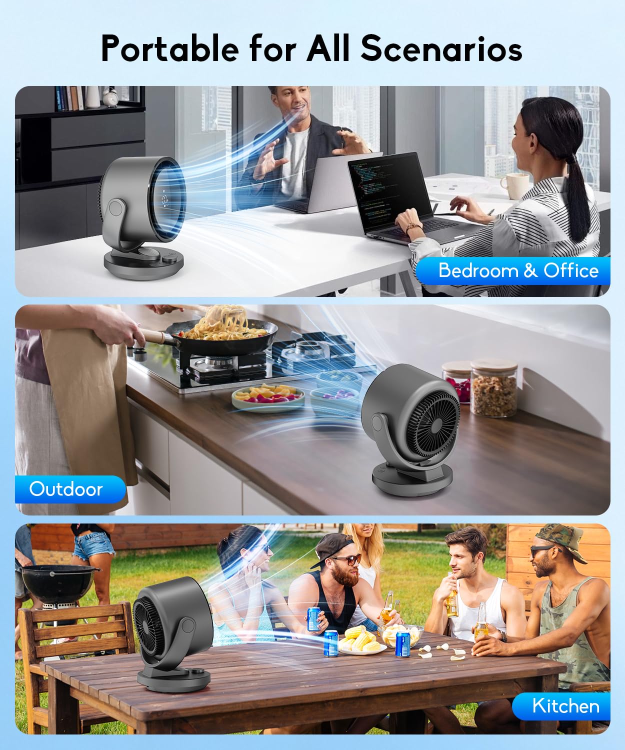 let'me Desk Fan, 100-Speed Table Fan with Digital Display, USB Rechargeable Portable Fan with Warm Night Light, 135°Auto Oscillating Fan and 12H Timer, Small Quiet Desk Fan for Bedroom, Home, Office — view 8