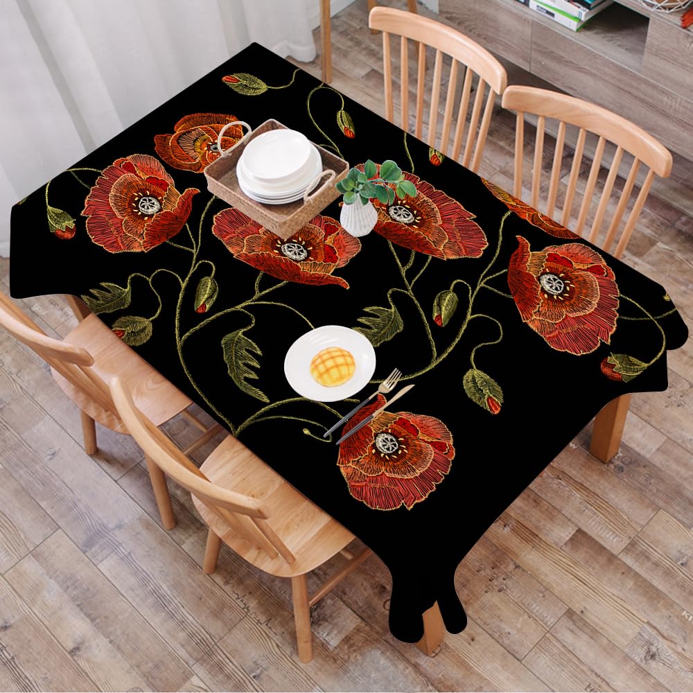 DALEXHM Table Cloth Wipe Clean Rectangular, wipeable tablecloths,Dining Table Cover for Kitchen Outdoor Garden Table,Red poppies on dark background,54x72 in