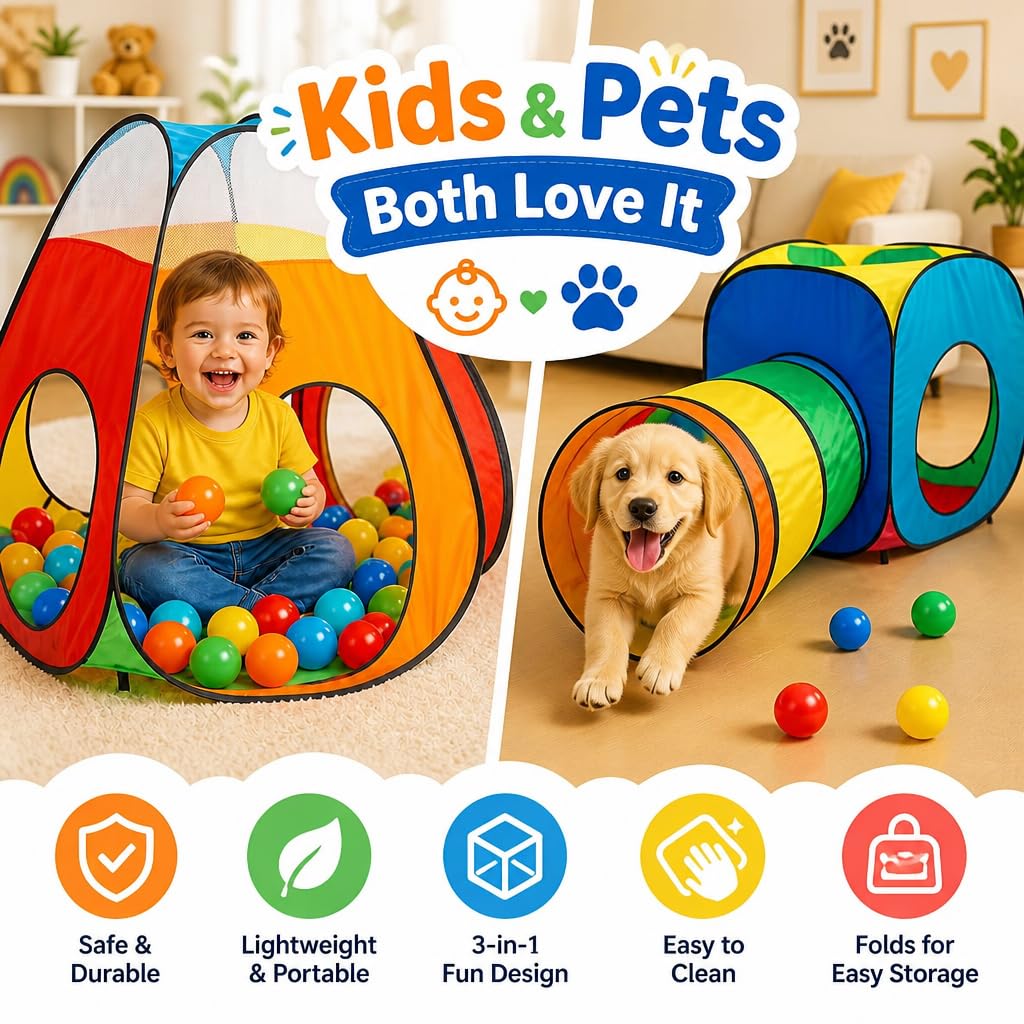 3 in 1 : Spielzelt Kinderzelt : Babyzelt mit krabbeltunnel : Teiliges Bällebad : Spielzelt Babyzelt : Spielhaus mit Zelt Tasche und Tunnel : Mehrfarbig