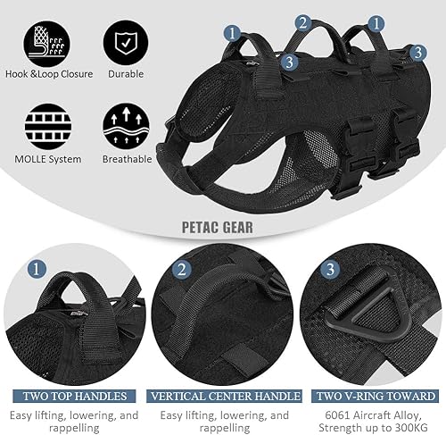 Miniatura 4 de PETAC GEAR Arnés táctico para perros grandes de trabajo, chaleco militar para perros de entrenamiento de policía, arnés Molle con asa