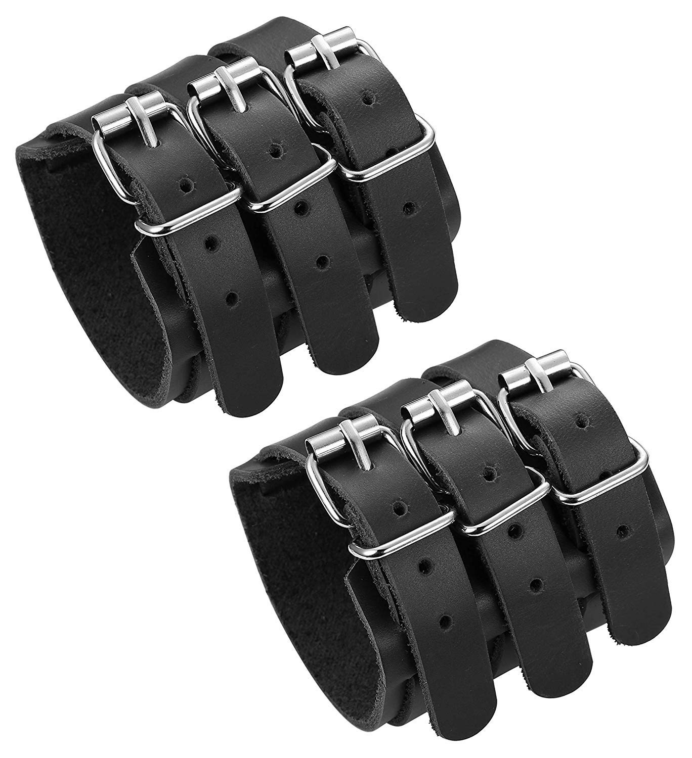 LOLIAS2PCS Pulsera Cuero Genuino para Hombres Mujeres Cinturón Pulsera Ancha Hebilla Sujeción Brazo Armadura Brazalete Unisex Pareja Brazalete, Negro/Marrón