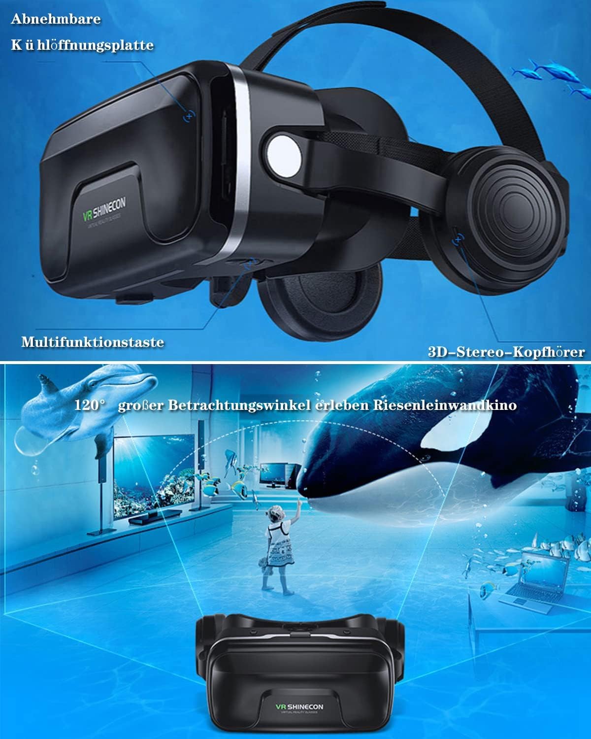 Occhiali VR 3D FIYAPOO - Per Smartphone 4.7-6.6", Regolazione Lenti, Cuffie HI-FI, Per Film E Giochi - Foto 8