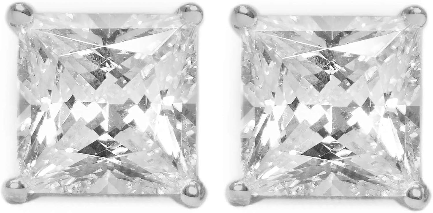 Diamond Stud Earrings for Women & Men, 14k White Gold Earring Studs, 2ct VVS1 Round, Princess, Heart, Bezel Cut, Solitaire Screw Backs [Simulated Diamonds]