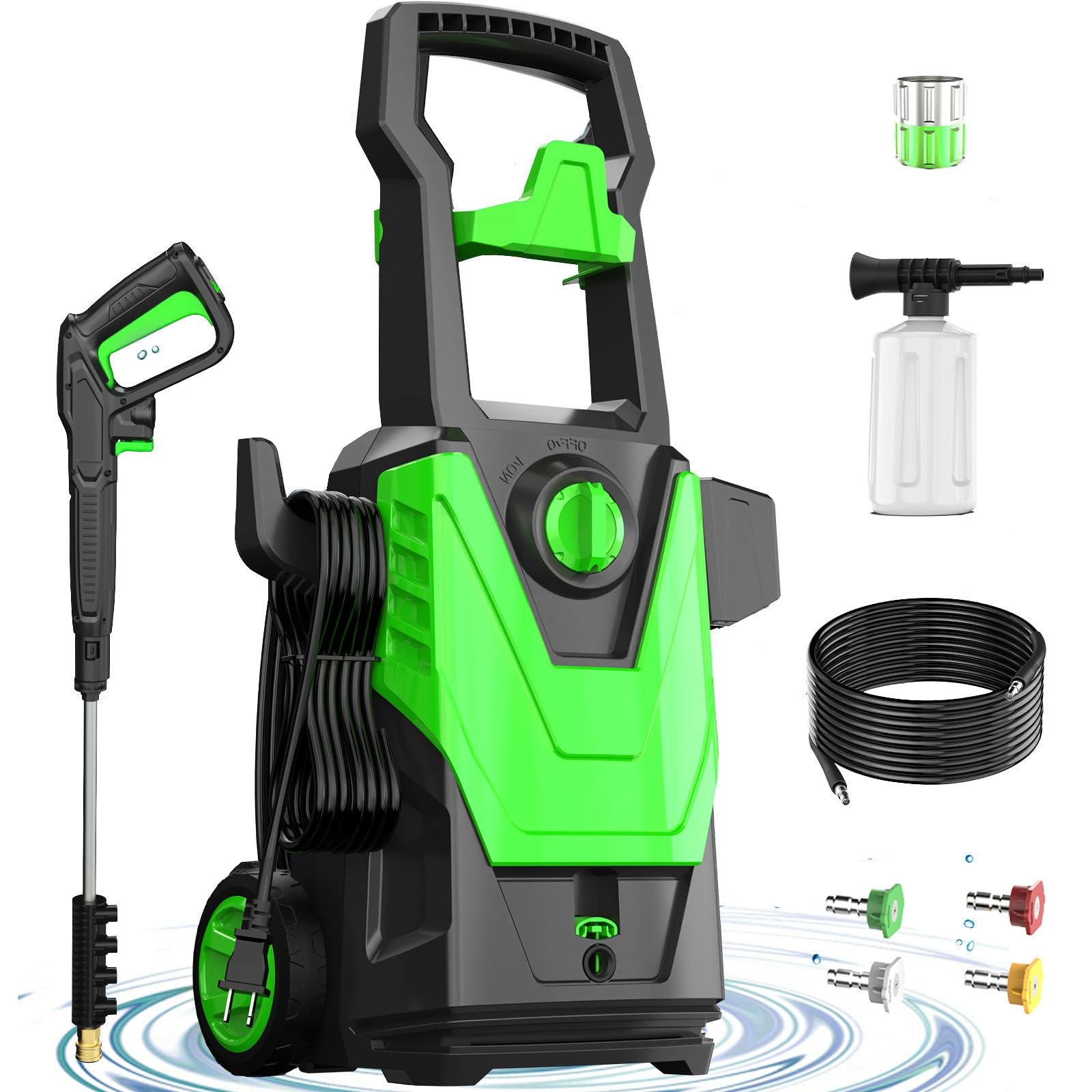 Photo 1 of DECOKTOOL 4800PSI PowerWasher with 20FT Hose, 35FT Cord, 4 Quick Nozzles, Foam Cannon for Car, Lane, Patio Cleaning, Hydro Jet Pressure Hose Water Wand for Gutter Patio Car Garden Window, Green