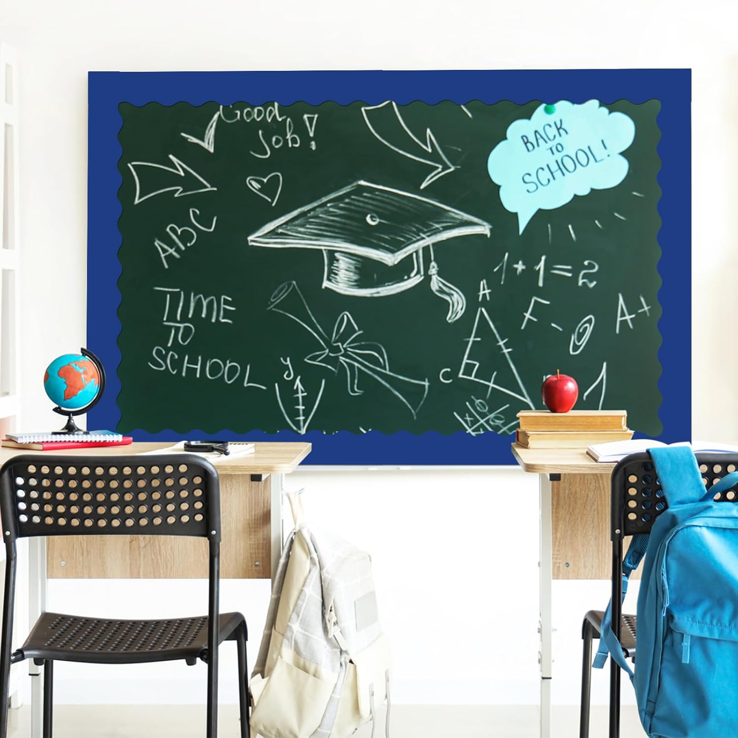 Tenceur 48 Ft x 2.75 Inch Large Magnetic Bulletin Board Borders Bulletin Boarder Trim for Classroom Whiteboard Decorations Scalloped Trim for Office Chalkboard Home Decoration (Navy Blue)