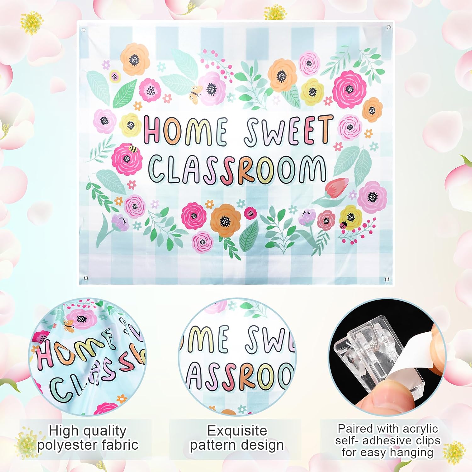 Frienda Home Sweet Classroom Wall Tapestry Pastel Classroom Tapestry for Teacher School Supplies Children's Room Welcome Sign Wall Decor for Back to School Flag Kindergarten Daycare Primary Bedroom