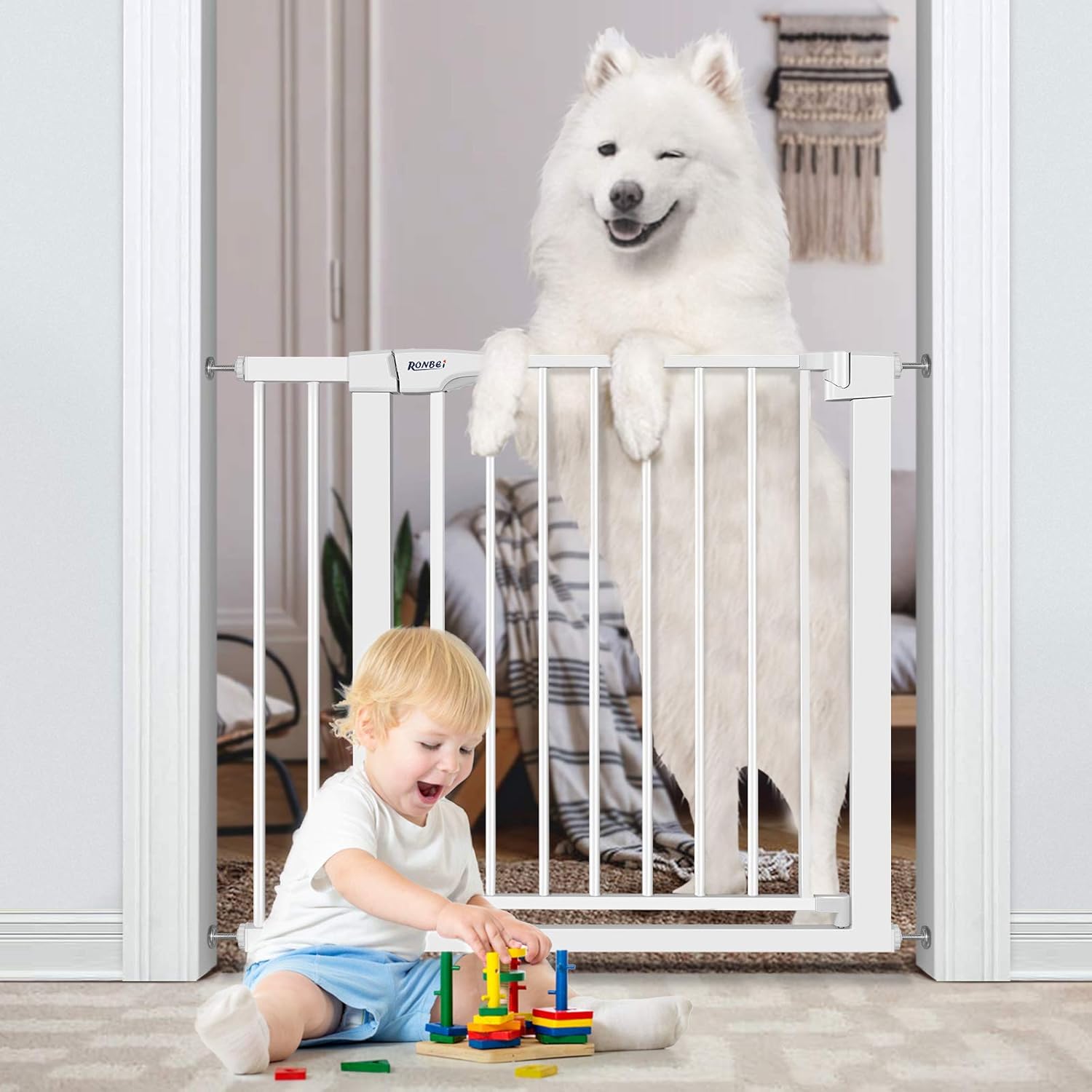 Get Cheap Price RONBEI Baby Gate for Stairs and Doorways, 35''-37.8''/ 29.53''- 32.28'' Auto Close Indoor Safety Gates for Kids/Dogs, Easy Walk Thru Metal Child Gate with 5.5'' Extension,4 Mounting Kit Hottest Sales RONBEI Baby Gate for Stairs and Doorways, 35''-37.8''/ 29.53''- 32.28'' Auto Close Indoor Safety Gates for Kids/Dogs, Easy Walk Thru Metal Child Gate with 5.5'' Extension,4 Mounting Kit
