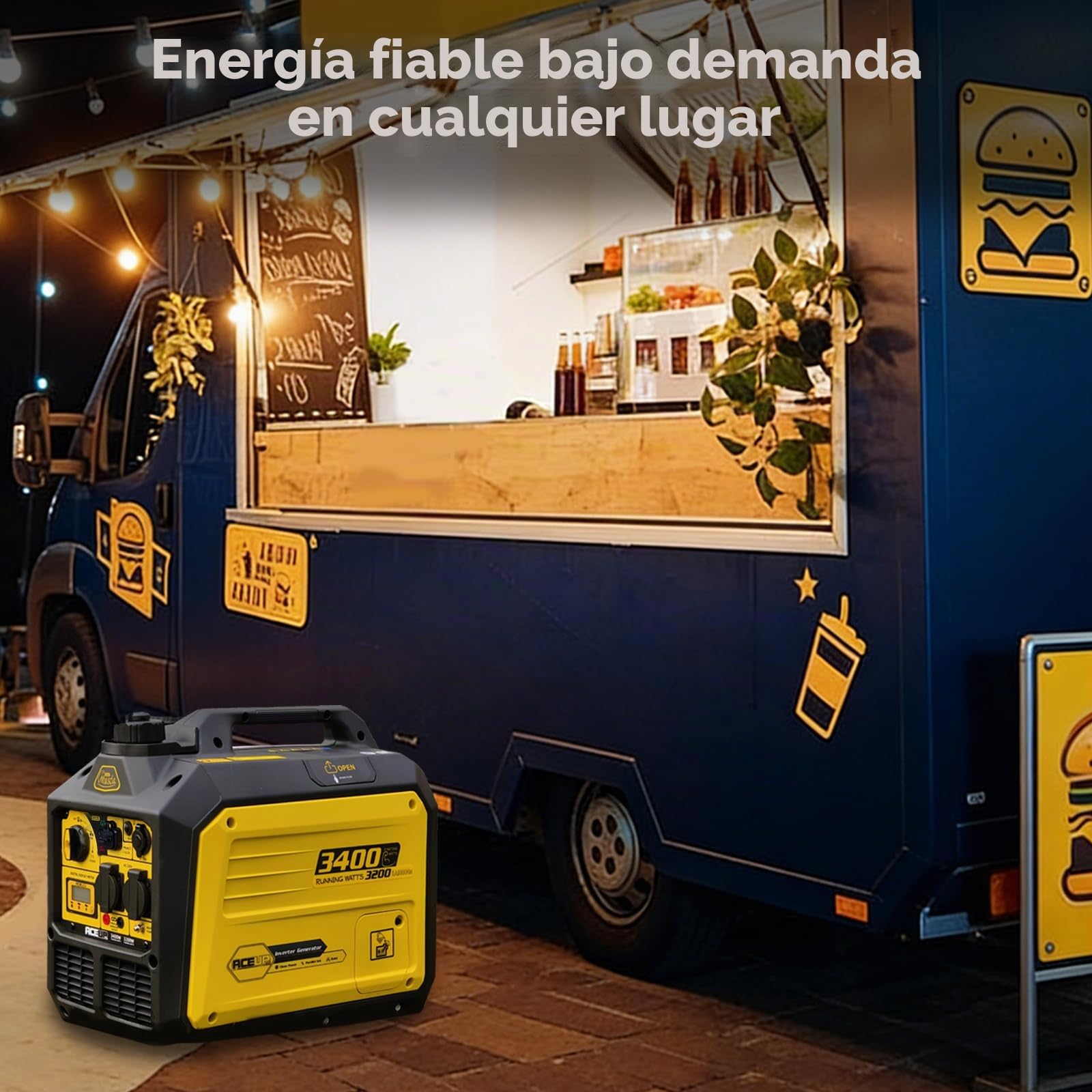 Aceup Energy - Generador inversor portátil de 3400 W, generador de onda sinusoidal pura alimentado por gasolina, silencioso para el hogar, camping, RV, EURO-V, CE
