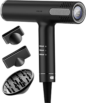 Lanvier Hair Dryer with Diffuser, Professional Ionic Blow Dryer for Women | Compact Lightweight Design Fast Drying, Intelligent 4 Heats, 3 Airflow Control, LCD Display, Cool Shot for Curly & All Hairs