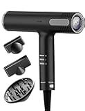 Hair Dryer with Diffuser, Professional Ionic Blow Dryer for Women, Compact Lightweight Design Fast Drying, Intelligent 4 Heats, 3 Airflow Control, LCD Display, Cool Shot for Curly & All Hairs