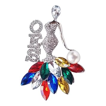 Order of The Eastern Star OES Brooch Pin for Women (Sparkling Silver Tone Accessory | Colorful Rhinestone)