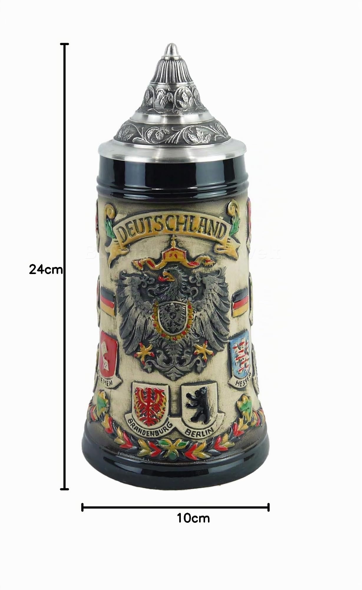 A-Z Super Preiswert Bierkrug Deutschland Rustika 0,5L mit Zinndeckel, Keramik, Bierkrug, Zylinder, 500 Milliliter, Zuhause