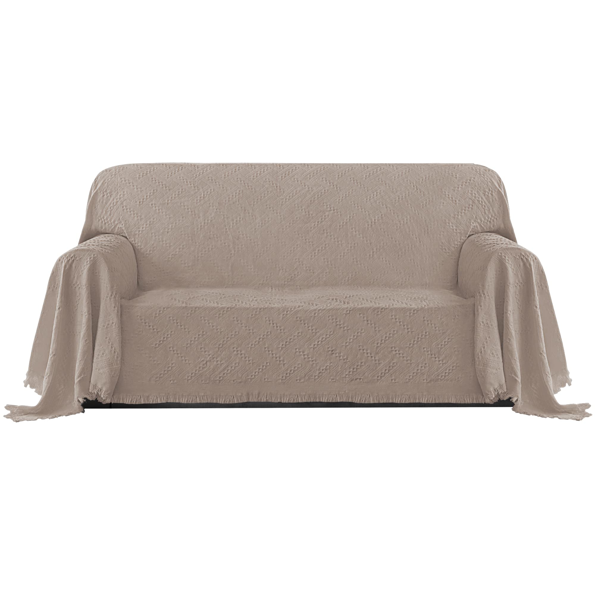 PureFit Geometric Jacquard Throw Sofa Cover - Textured Soft Washable Decorative Couch Covers for 3 Cushion Couch, Throw Cover with Tassels Furniture