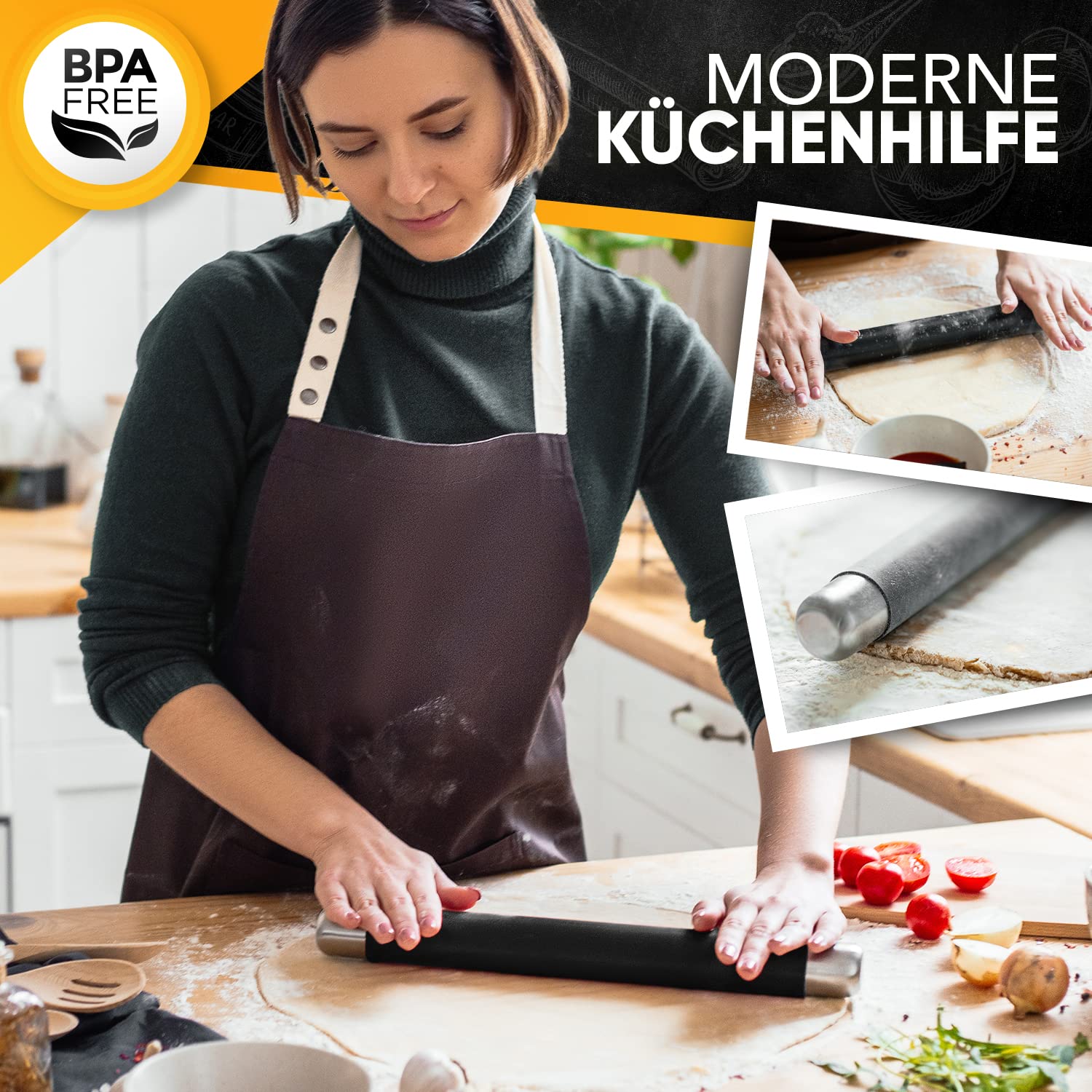 Loco Bird silikonowy wałek do ciasta, bez BPA, bez uchwytów, wałek do ciasta z powłoką zapobiegającą przywieraniu, akcesoria do pieczenia masy cukrowej, pizzy, ciasta, ciasta na makaron i ciasta