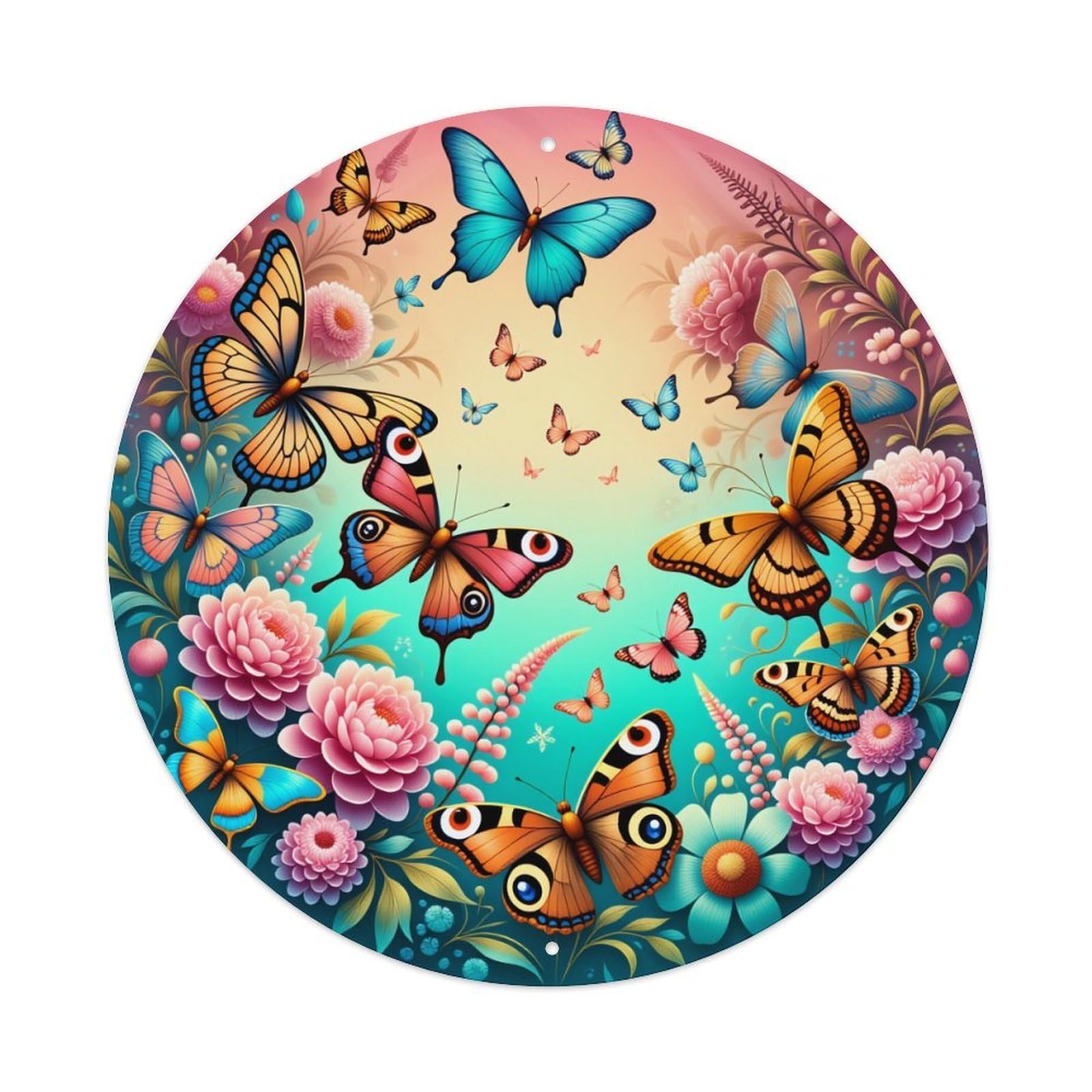 Butterfly Floral Garden Pattern Art Metal Tin Sign Vintage Garden Bedroom Cafe Bar Man Cave Home Wall Decor Metal Poster 8x8 inches