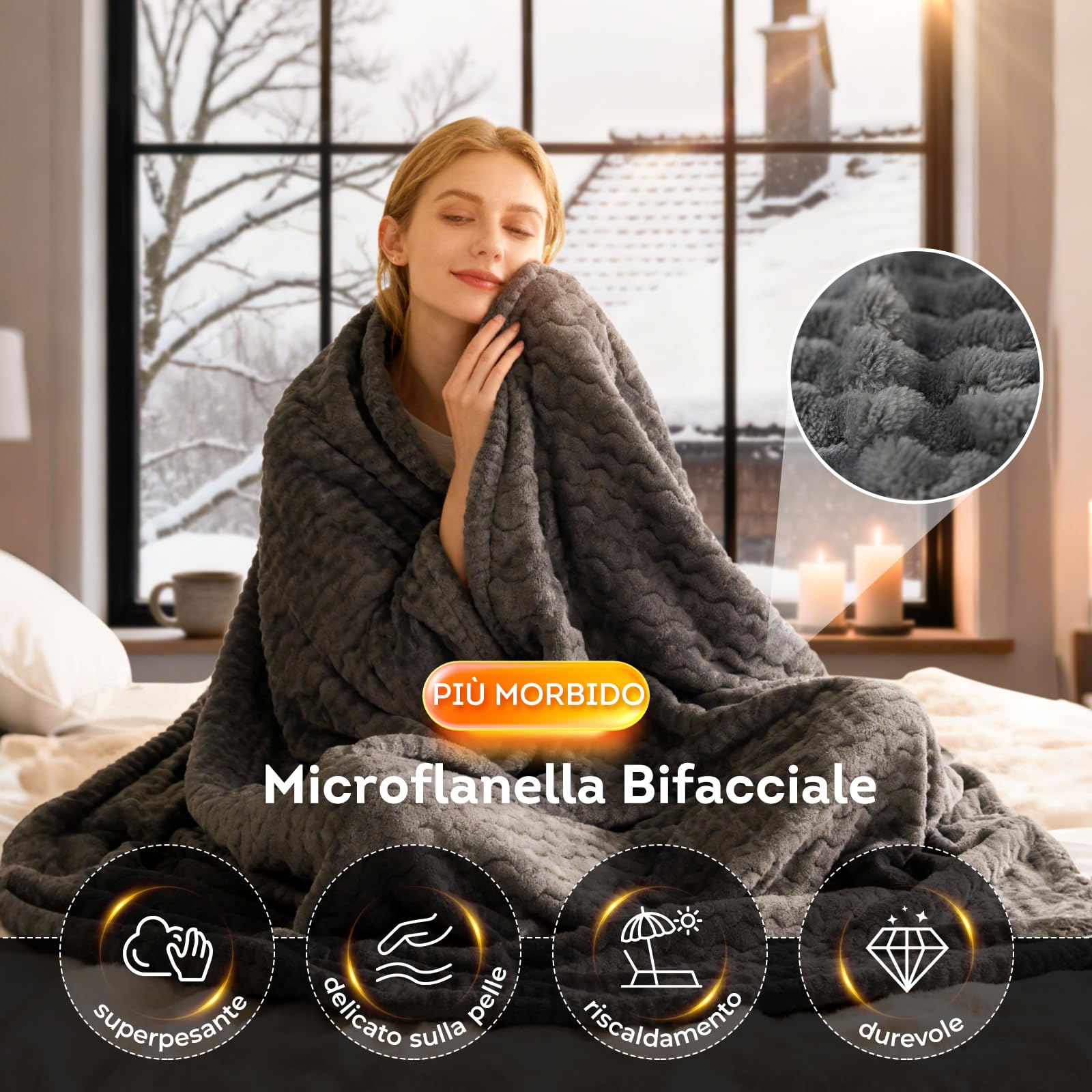 Coperta Riscaldante Elettrica, Coperta Termica 180x130 cm con 9 Impostazioni di Calore, Protezione da Surriscaldamento, Lavabile in Lavatrice, Ideale per Letto, Divano e Ufficio, Riscaldato