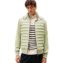 Tommy Hilfiger Uomo Felpa con Cappuccio e Zip Mix Media Hooded Zip Through Giacca Trapuntata, Verde (Earth Sage), M