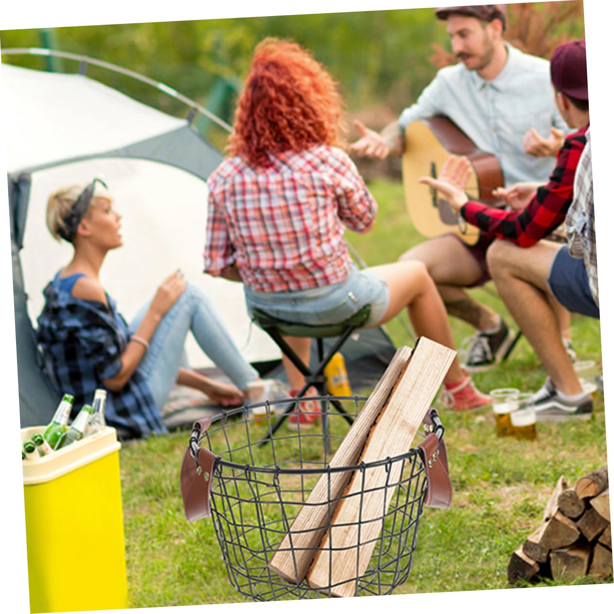 INOOMP Runder Feuerholzkorb aus Eisen im Landhausstil mit Großem Fassungsvermögen und Griff Vielseitiger Aufbewahrungskorb für Outdoor und Garten