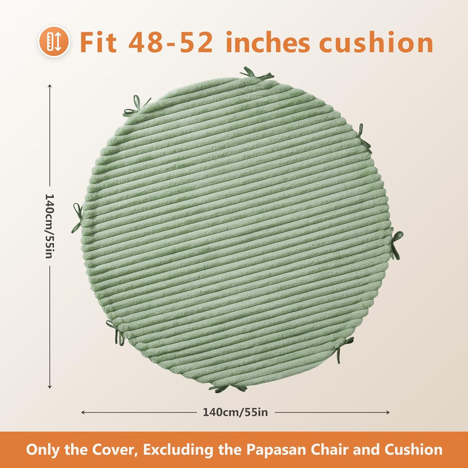 Papasan Chair Cushion Cover ONLY(Without Cushion), Removable Faux Fur Slipcover with 8 Ties & Zipper, Machine Washable Soft Fluffy Shaggy Covers(Sage Green, 55"x55")