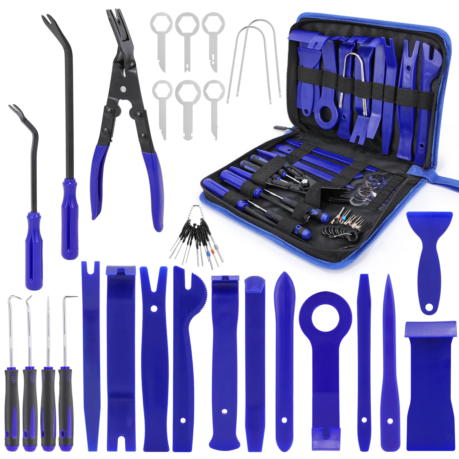 DUBULL 38tlg Demontage Werkzeug Auto Verkleidung, Plastik Kunststoff Hebelwerkzeug Auto, Kunststoffkeile Plastikkeile Set Kfz Zierleistenkeile, TüRverkleidungs-LöSehebel Clipheber Werkzeuge Set