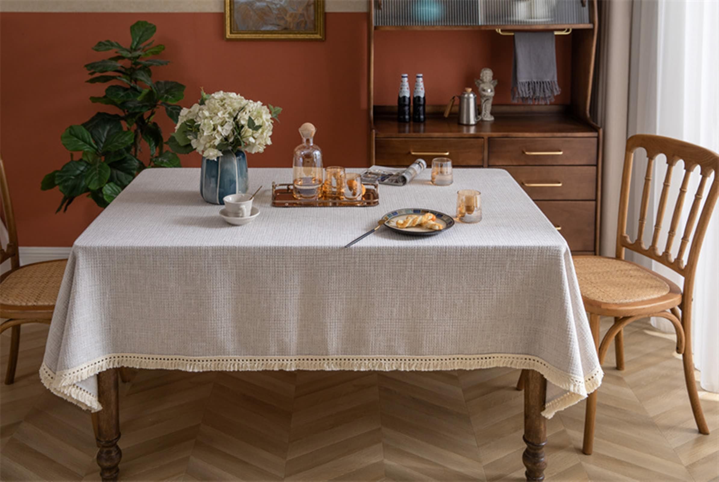 Daesar - Mantel para Mesa Rectangular Cocina,Mantel de Poliéster Color Sólido con Borlas Mantel Beige para Mesa,140x300CM(118x55Inch)