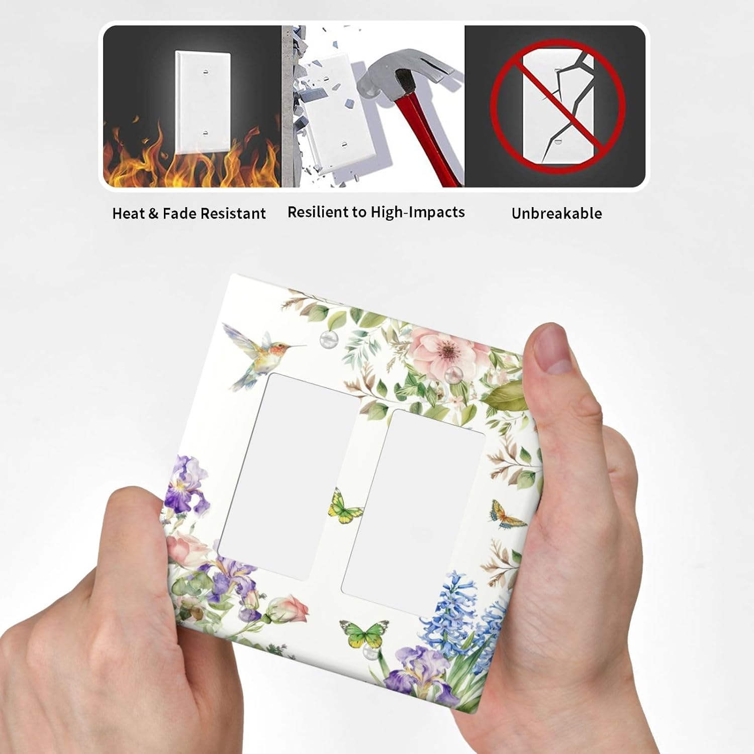 Decorative Outlet Covers Rustic Hummingbird Flower Butterfly 2 Gang Light Switch Cover Plate Double Rocker Wall Plates for Electrical Outlets Switch Plate Covers for Country Home Decor