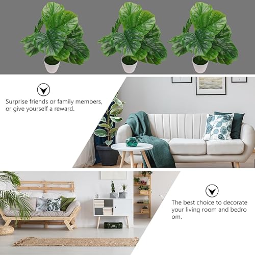 Miniatura 3 de LIFKOME Planta simulada de tortuga en maceta con hojas traseras de imitación de Monstera para escritorio, pequeña vegetación artificial decorativa