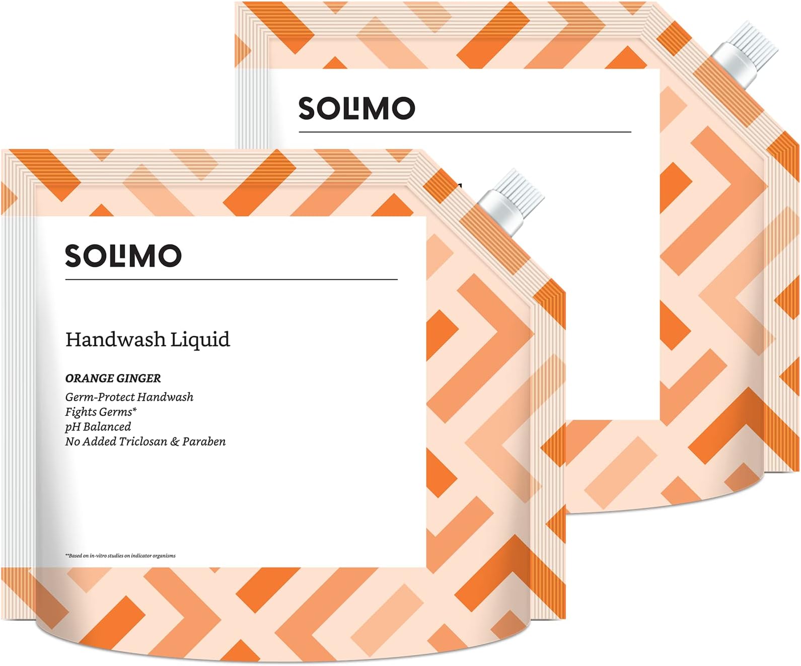 Amazon Brand - Solimo Handwash Liquid Refill Pouch | Orange Ginger | 3 Litre | 1500 ML X 2 | Antibacterial Germ-Protect | Advanced Disinfection Formula| pH Balanced