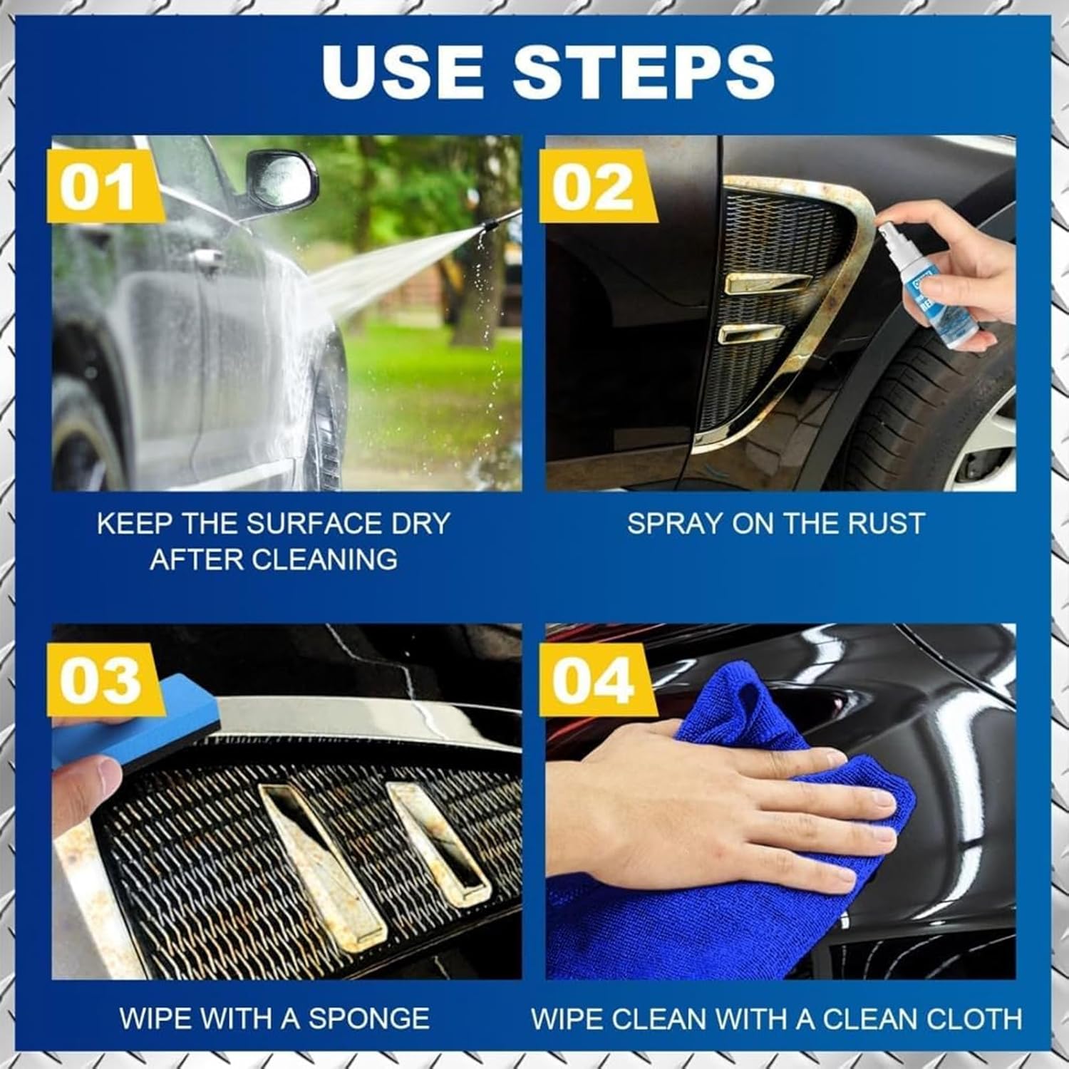 Multi-functional Quick-Acting Rust Removal Spray – 100ml Fast-Working Formula with Sponge & Cloth for Metal, Bikes, Tools, Furniture & Household Use (5PCS)