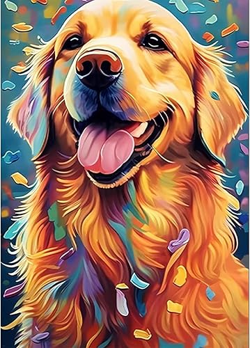 SENQAO Kits de pintura artística de diamantes para perros, para adultos, Golden Retriever de taladro completo, pinturas de puntos de diamante para