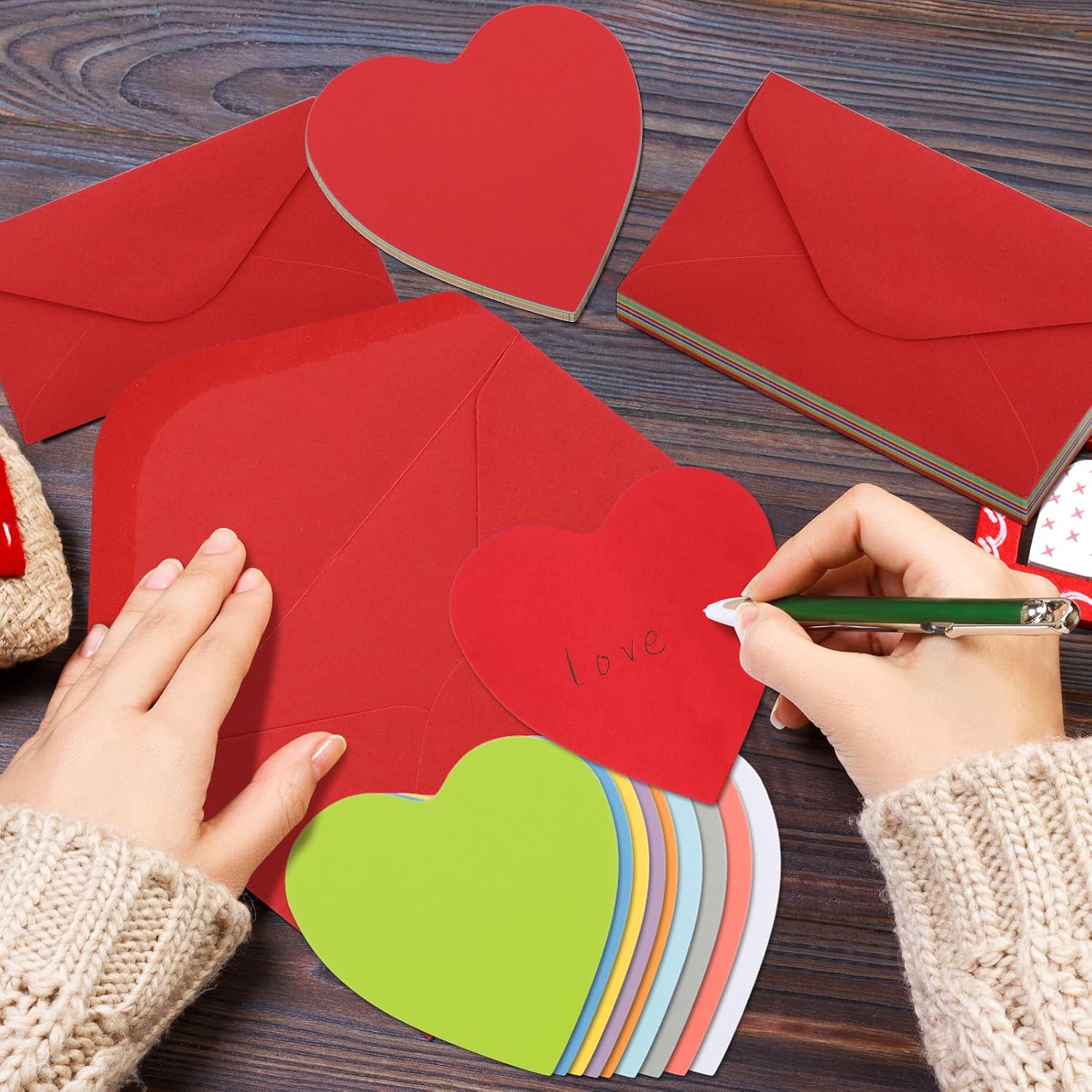 Cholemy 240 Pcs Valentines Day Heart Cards with Envelopes Blank Colorful Heart Shaped Greeting Cards Paper Cutouts for Valentines Party Gift Exchange Anniversary Weddings(Bright Colors)